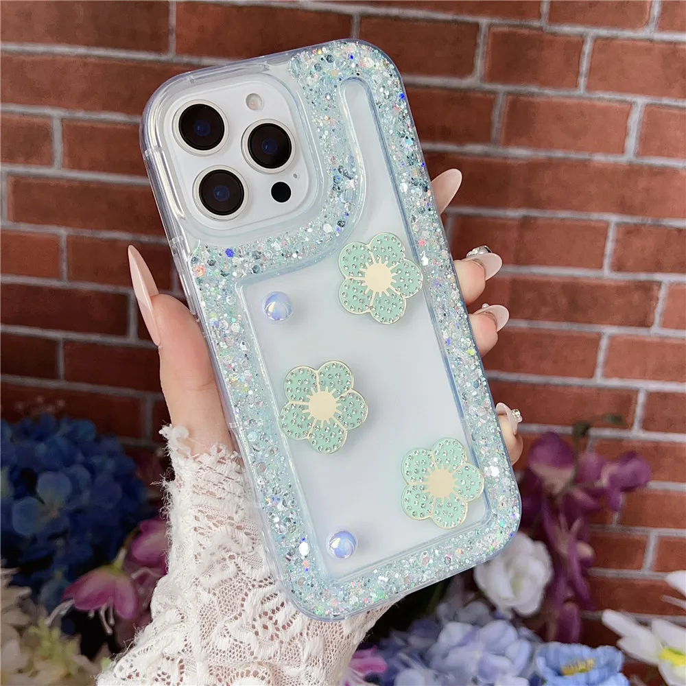 Funda de teléfono con purpurina y flor de perla 3D para Xiaomi Redmi Note 14 13 Pro 4G 5G Plus 12 11 10 11S 10S, funda de silicona suave a prueba de golpes - imagen 3