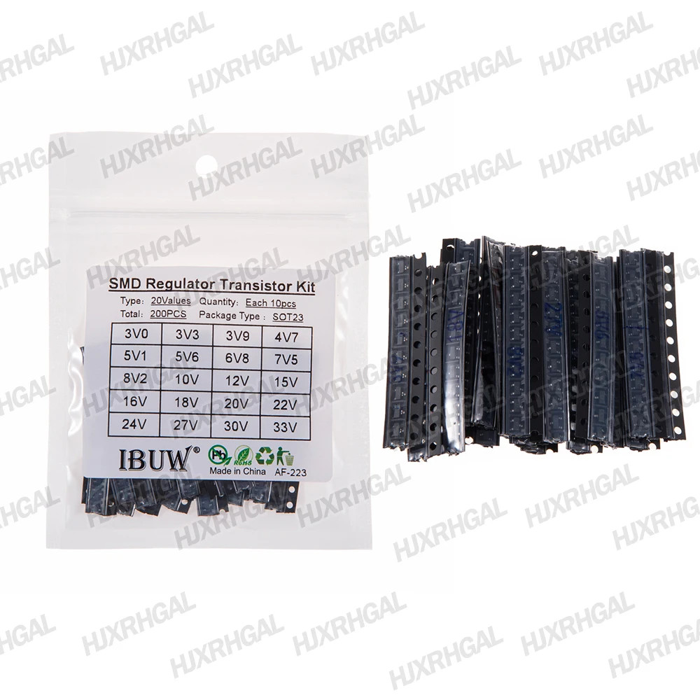 Diodo Zener en SOT23, KIT de muestras de paquetes ki hjxrhgal, 20 tipos x 10 piezas = 200 piezas