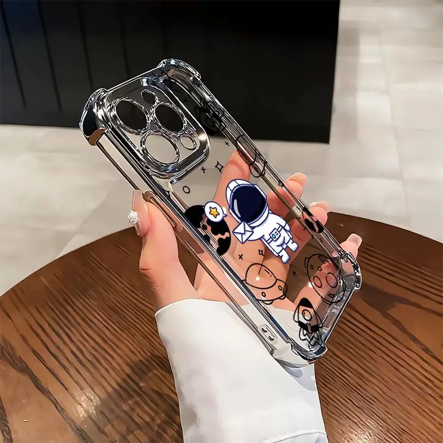 Funda para iPhone 16e 13 12 11 Pro Max 17 Air 16 15 14 Plus cubierta suave lindo astronauta espacial de dibujos animados - imagen 4
