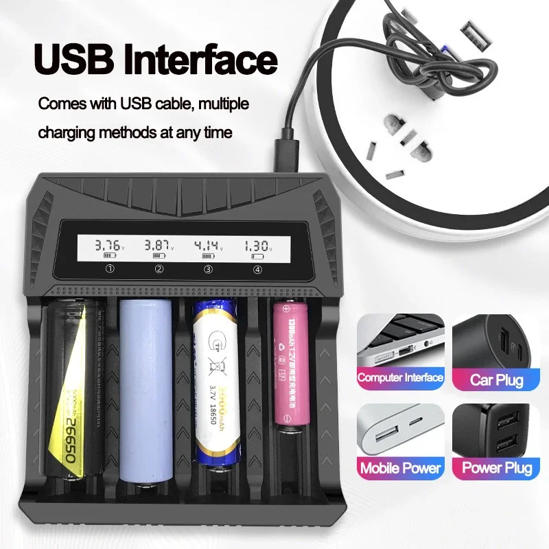 Cargador USB de batería LCD inteligente, 1/2/4 ranuras para batería de litio recargable 18650 4,2 V para batería NI-MH AA/AAA de 1,2 V - imagen 3