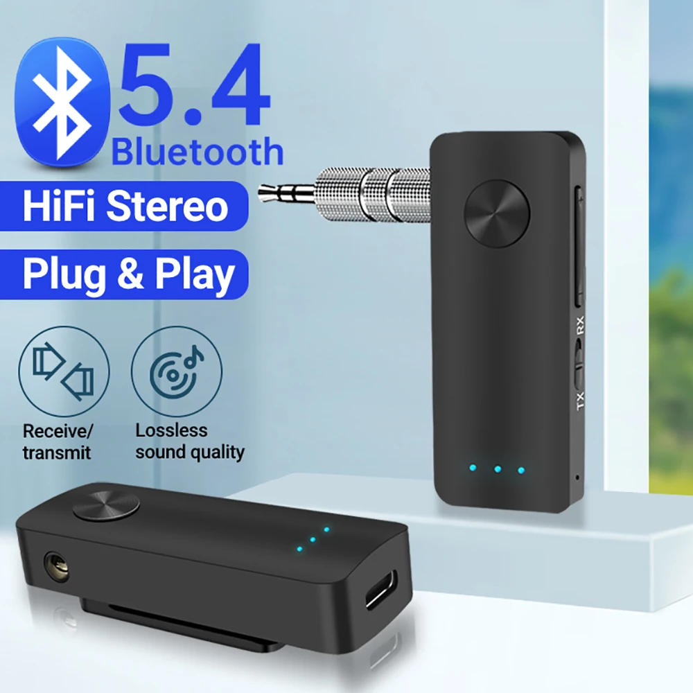 Transmisor receptor de Audio Bluetooth 5,4 2 en 1, adaptador inalámbrico estéreo HiFi, AUX de 3,5 MM con micrófono para avión, coche, TV, PC, altavoz - imagen 3