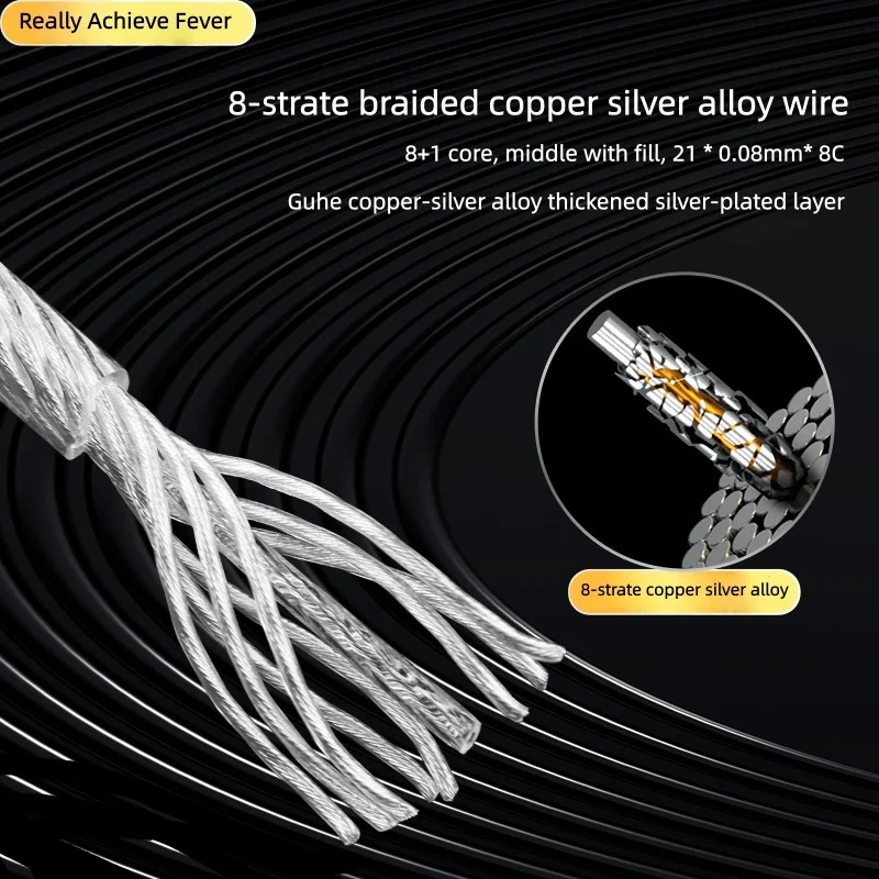Cable de actualización de auriculares HIFI de 8 núcleos, conductor de aleación de cobre y plata, capa chapada en plata gruesa, Cable de Audio, Cable adaptador de altavoz