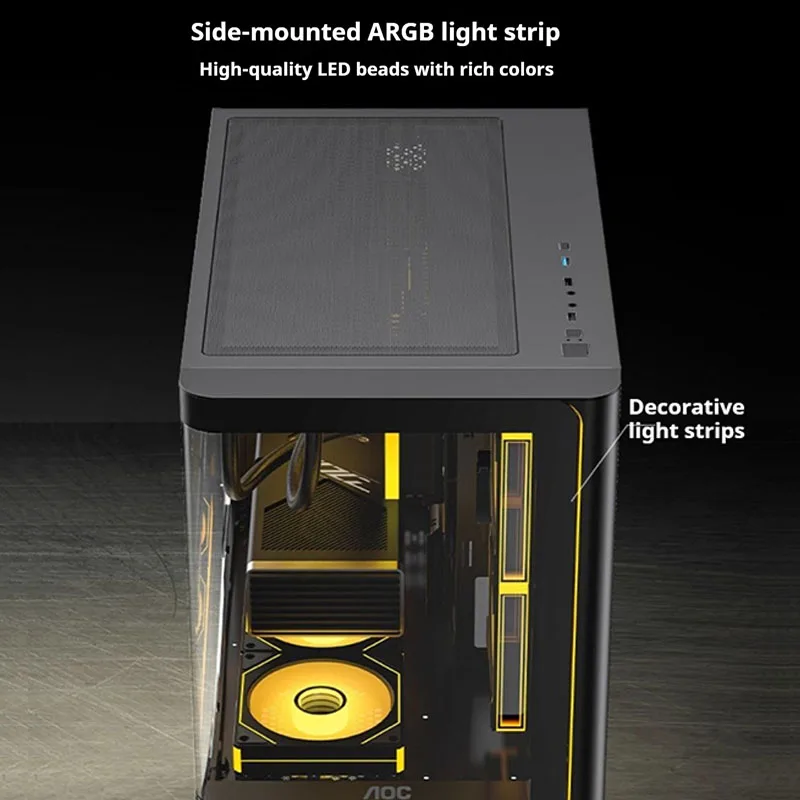 AOC CG355 MATX PC gamer case integrado curvado vista al mar habitación 360 refrigeración por agua caja de computadora de escritorio ARGB tira de luz USB - imagen 2