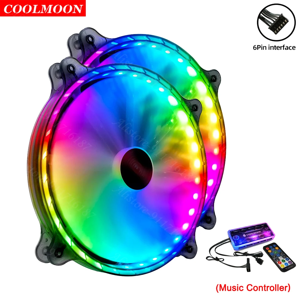 Coolmoon-ventiladores de refrigeración RGB de 20cm y 6 pines, accesorios para carcasa de PC, Enfriador de chasis de ordenador, soporte de Control remoto, disipador térmico de 200mm - imagen 2