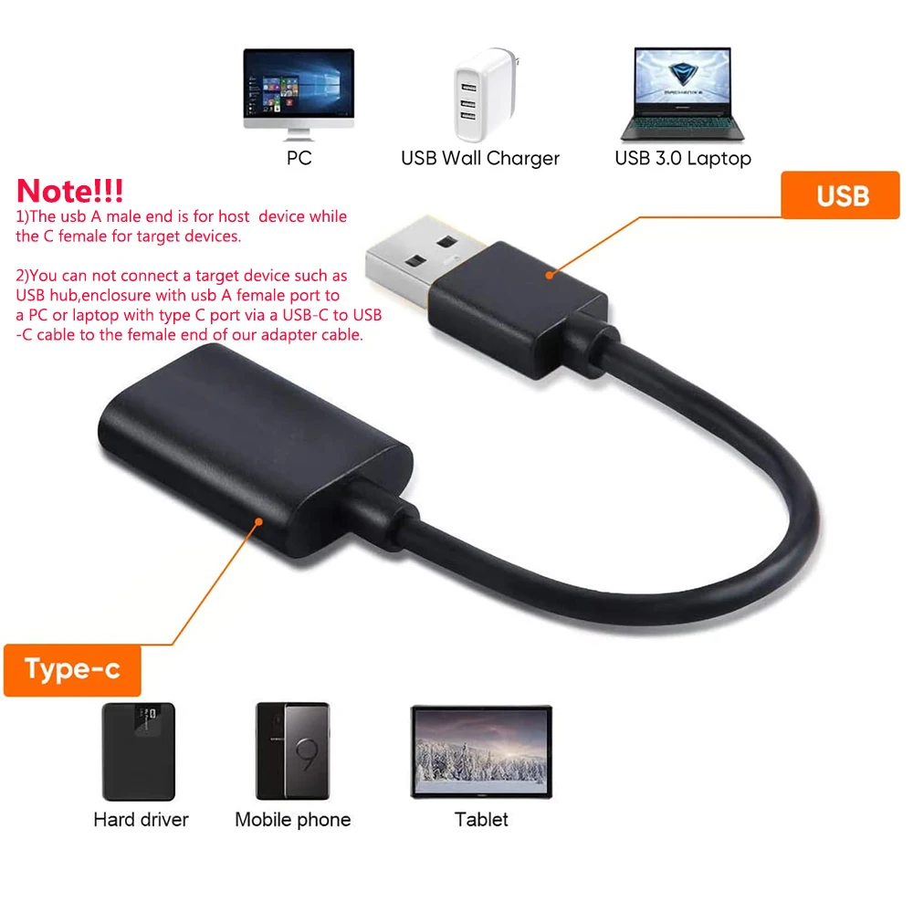 Adaptador de cable USB‐A macho a USB-C hembra 5Gbps Tipo A USB 3.0 macho a USB 3.1 Tipo C hembra Adaptador Convertidor USB A a C hembra - imagen 3
