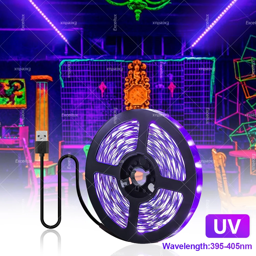 Tira de luz LED UV, cinta USB Flexible, lámpara UV ultravioleta de 395-405nm, luz negra 2835 DC 5V, cinta LED para fluorescencia de fiesta brillante