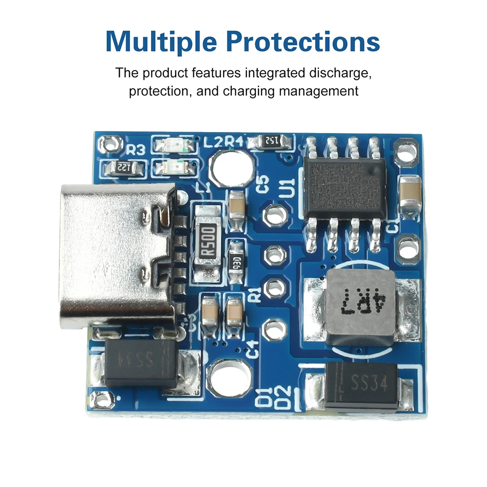 Módulo de fuente de alimentación de batería de litio, célula seca AA/AAA, 3,7 V a 6V, carga, descarga, microcontrolador, conversión, interfaz tipo C - imagen 4