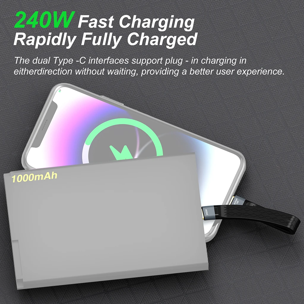 Cable corto USB C a USB C de 240W y 40GB, Cable de carga rápida tipo C, transferencia de datos de 40Gbps, Cable de extensión de carga de datos plano de 16K - imagen 5