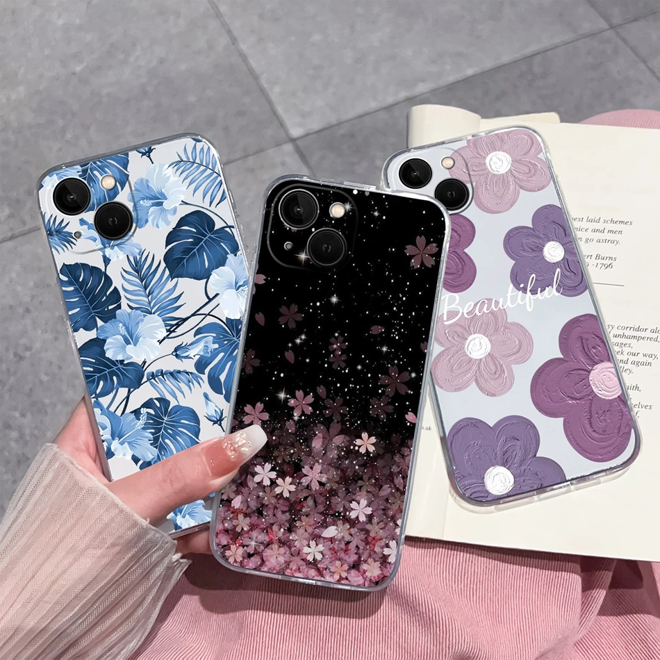 Para iPhone 13 Pro Max 13 Mini funda de teléfono flores de belleza suave TPU transparente silicona parachoques para iPhone13 contraportada ligera - imagen 3