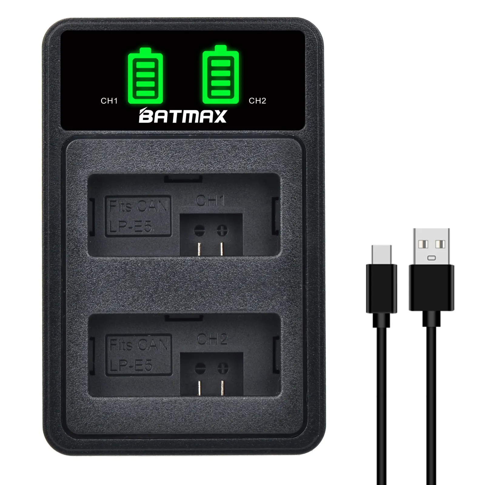 Batmax-Batería de LP-E5 para cámara, cargador Dual LED de 1500mAh para Canon 450D 500D 1000D Kiss X2 X3 F Rebel XS XSi T1i - imagen 3