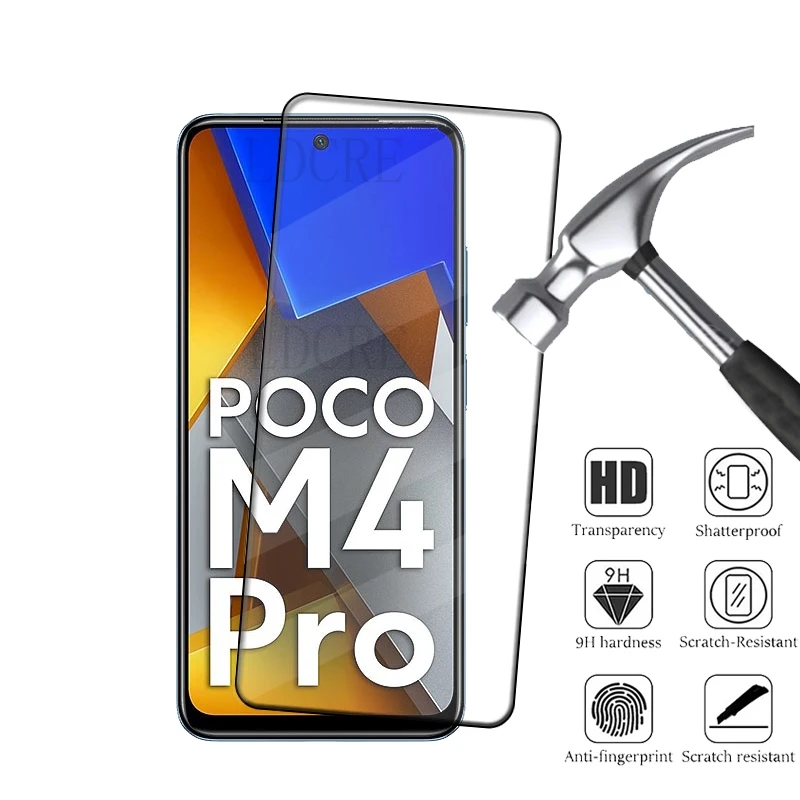 Protector de pantalla de vidrio templado para Poco M4 Pro, pegamento de cubierta completa, 9H, HD, 4G, 4 unidades - imagen 3