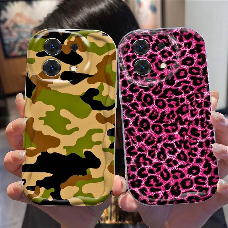 Funda de teléfono con estampado de leopardo de camuflaje para Xiaomi Redmi 9T 9A 9 9C 10 10C 12 13 13C 14C A2 A1 Plus K30 K40 K60 5G aceite ondulado