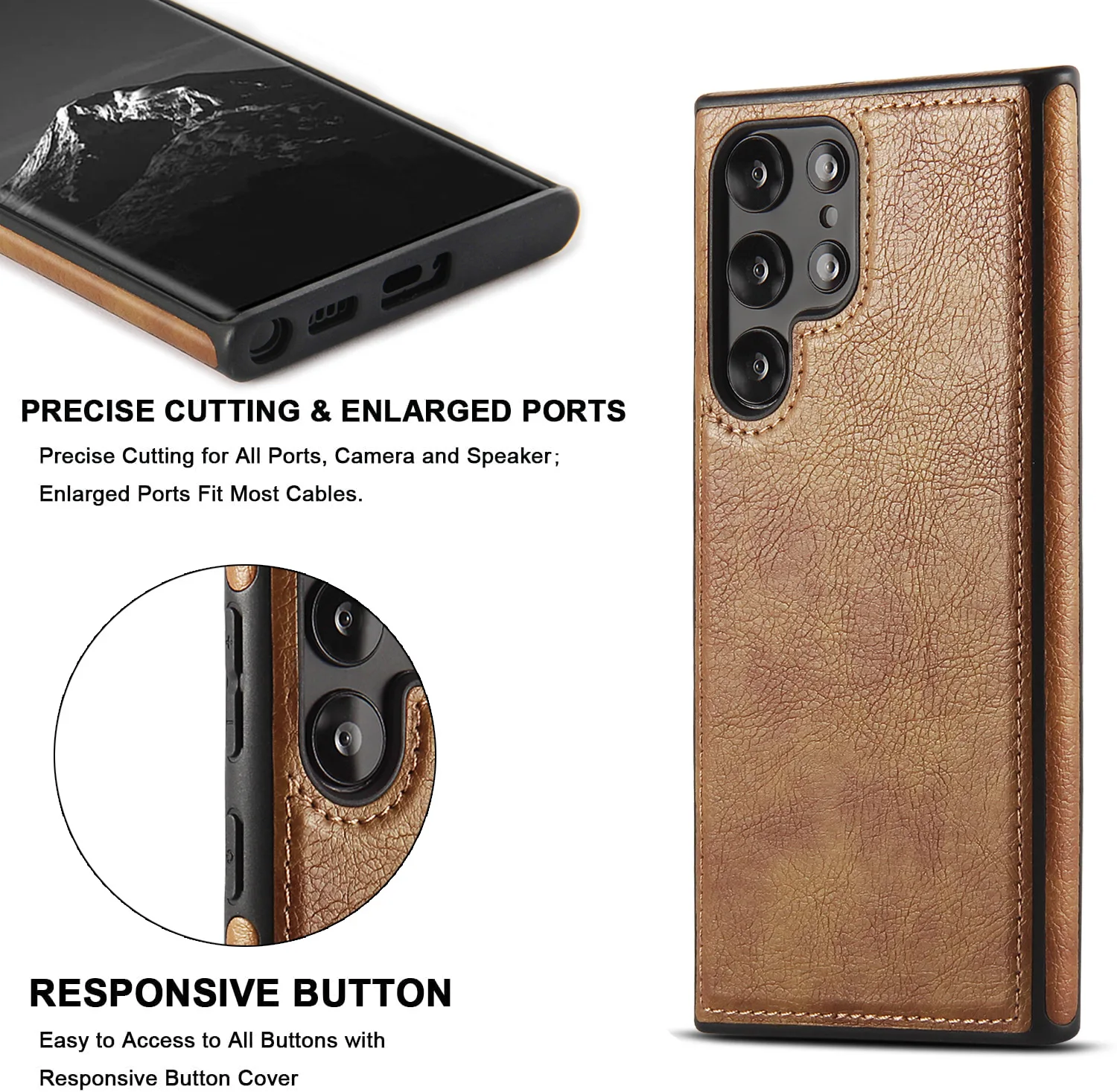 Funda de teléfono con textura de cuero PU de negocios de lujo para Samsung S25 S22 S23 S24 Plus, funda trasera de parachoques suave a prueba de golpes Ultra Skin-Fee - imagen 4