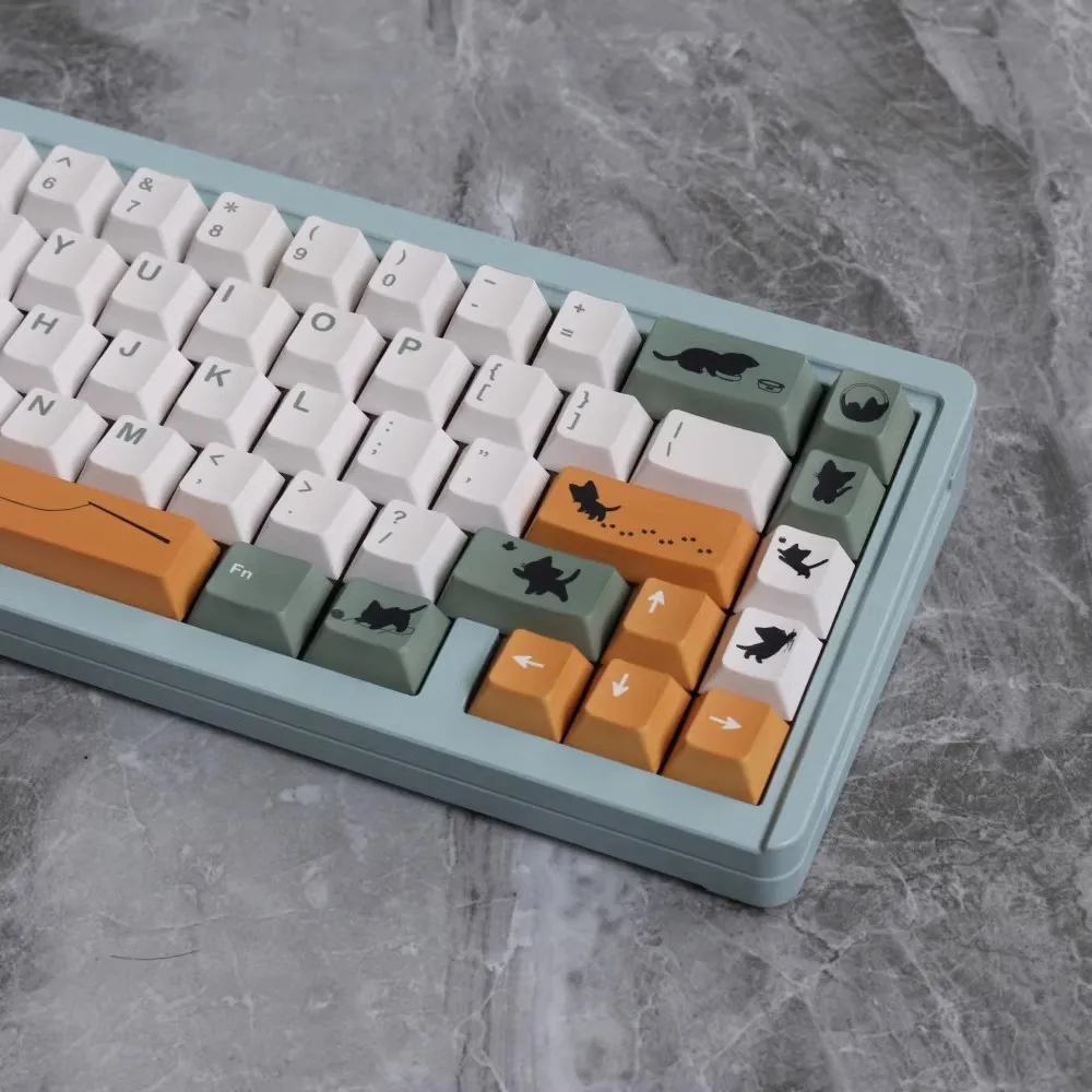 140 teclas GMK Black Shadow Cat Keycaps PBT Dye Subbed Key Caps Cherry Profile Keycap con 2.25U 2.75U 3U 7U barra espaciadora ISO Enter - imagen 2