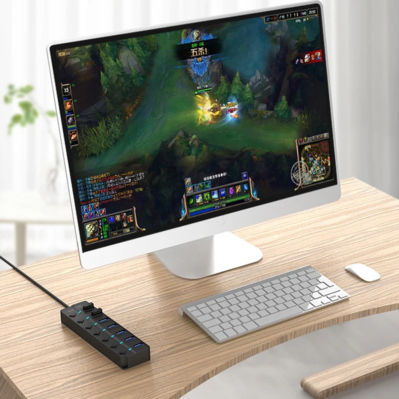 Divisor de concentrador USB 3,0 de 4/7 puertos con interruptor indicador de alimentación proporcionado alimentación CC 12V 2A y transmisión de datos de 5Gbps para ratón de ordenador portátil - imagen 4