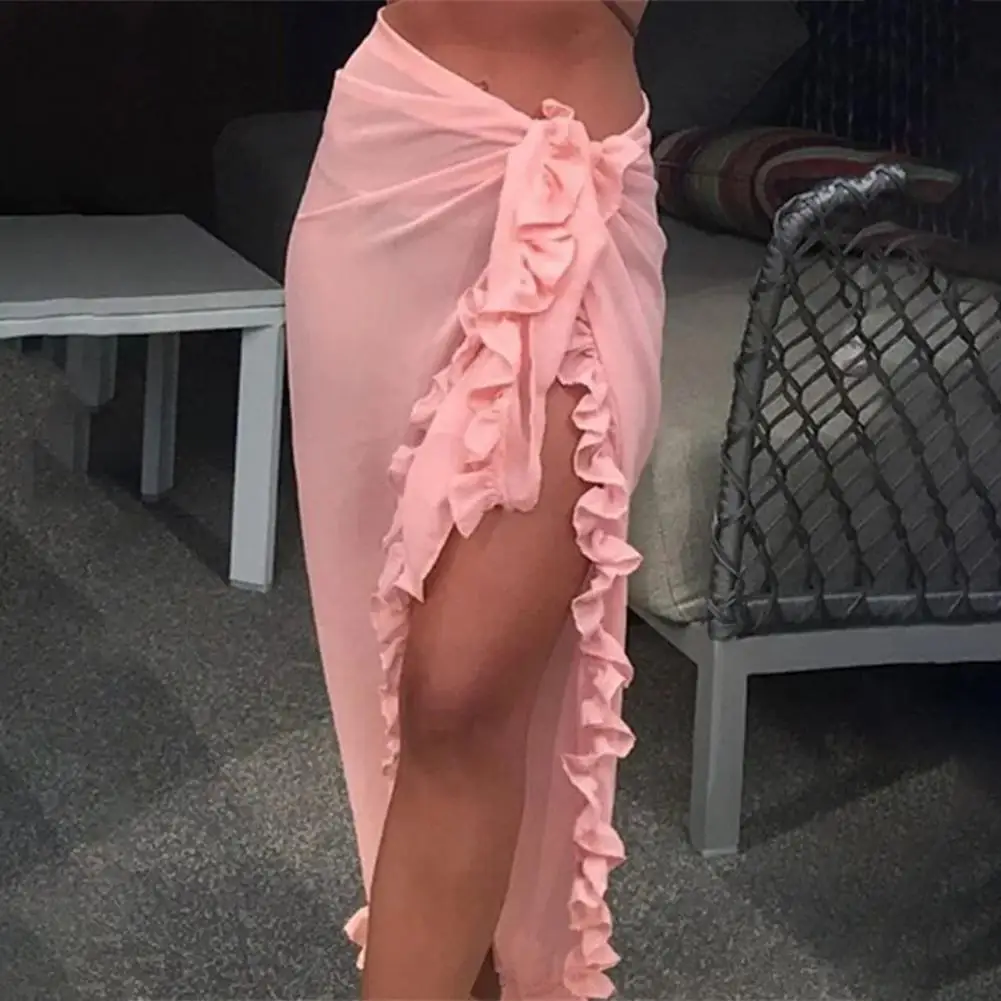 Hermosa falda de playa de verano para mujer, protección solar, Color sólido, longitud media pantorrilla, falda de Bikini para mujer, ropa de playa - imagen 2