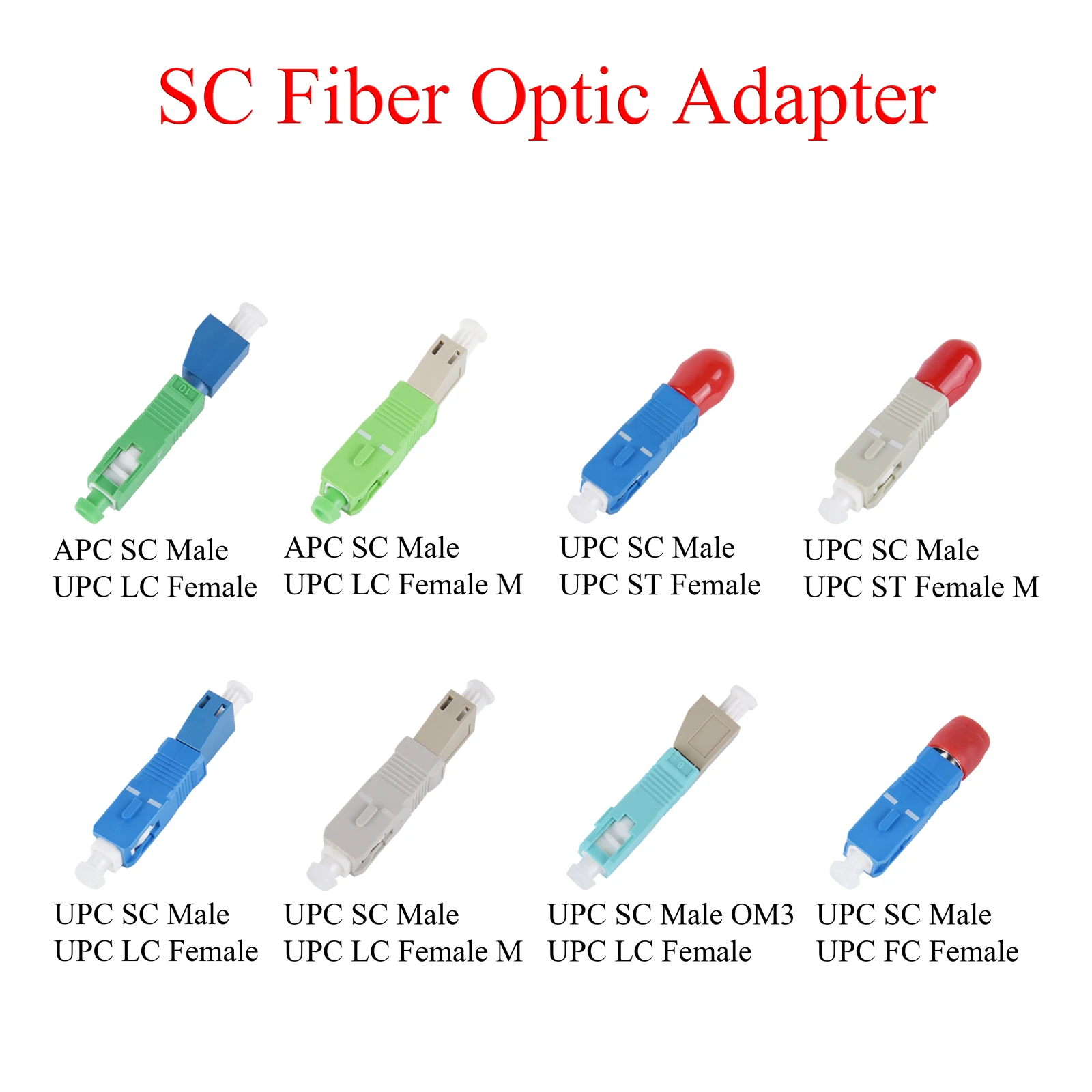 Adaptador de fibra óptica APC/UPC SC macho a UPC FC/LC/SC/ST hembra monomodo multimodo MO3 convertidor óptico conector híbrido 5 uds