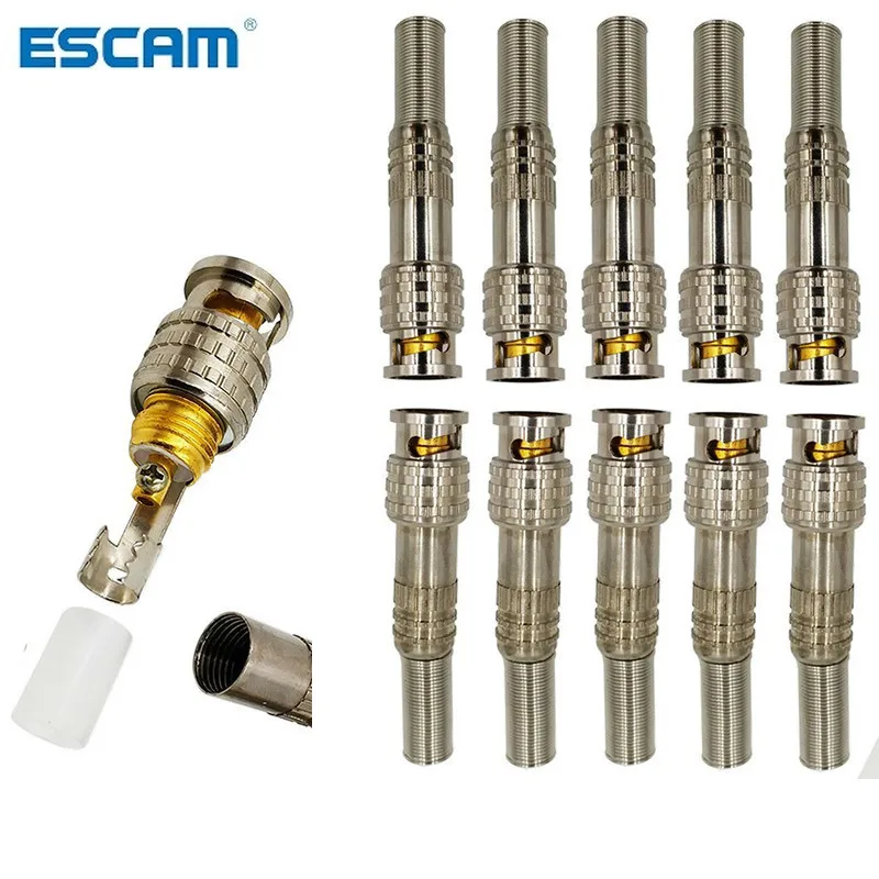 ESCAM-conector BNC sin soldadura macho para sistema de cámaras de seguridad cctv, 10 Uds