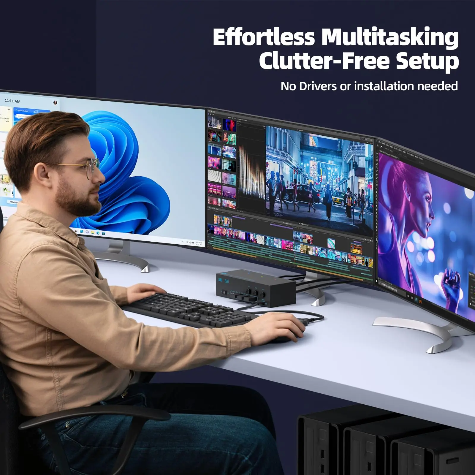 Conmutador KVM USB 3,0, conmutador KVM HDMI DP Aimos 8K @ 60Hz, KCEVE 3 monitores 3 ordenadores monitores triples interruptores KVM con 4 puertos USB3.0 - imagen 2