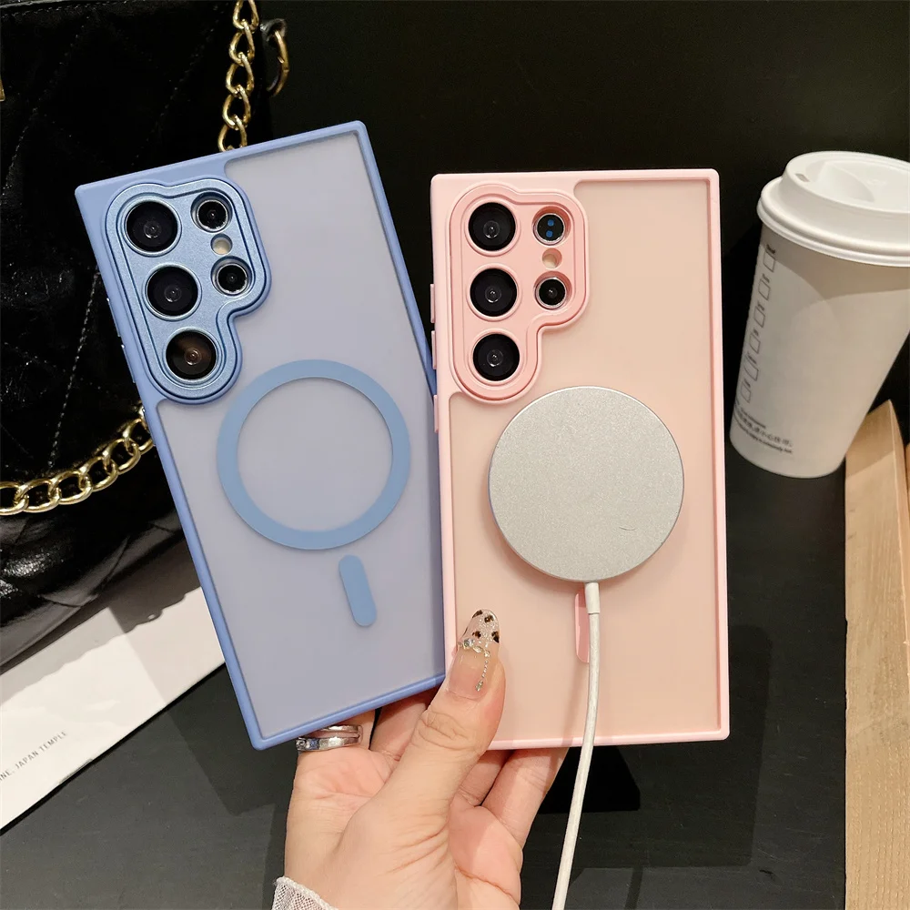 Para Samsung Galaxy mate funda magnética de carga inalámbrica S25 S24 S23 S22 Ultra Plus Magsafe cubierta de lente de vidrio duro a prueba de golpes - imagen 5