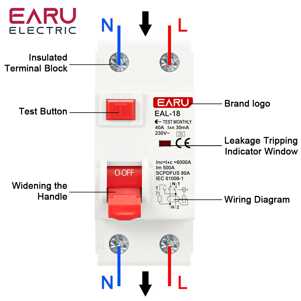 2P 4P 10/30/100/300mA tipo A RCCB RCD ELCB disyuntor de corriente Residual electromagnética interruptor diferencial interruptor de seguridad - imagen 4