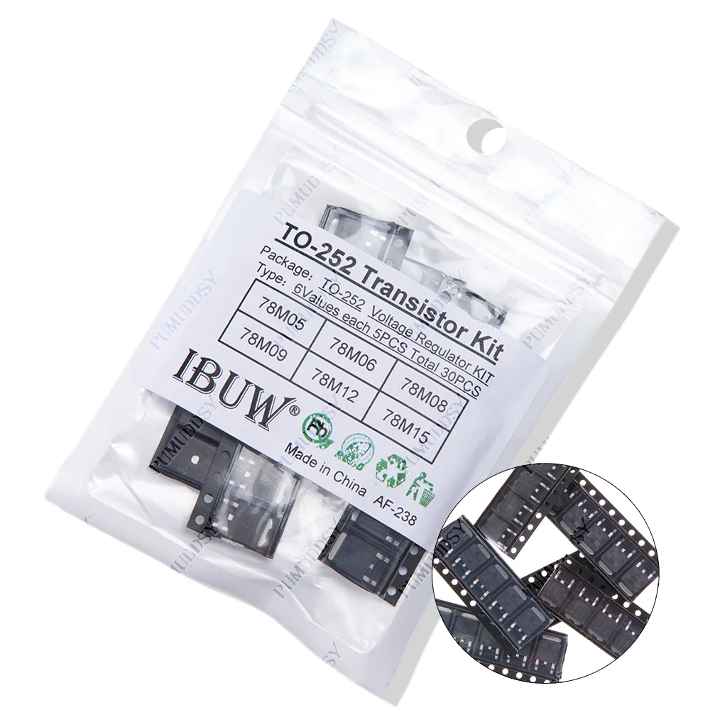6 tipos * 5 uds = 30 Uds TO-252 Kit de transistores pumuddsy 78M05 78M06 78M08 78M09 78M12 78M15 cada 5 uds