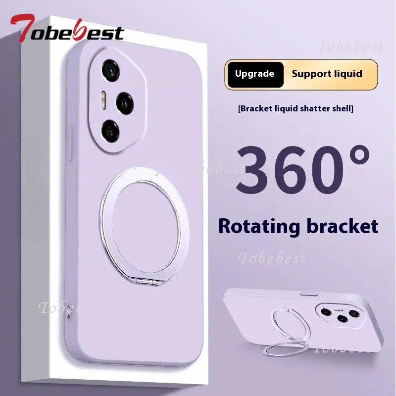 Funda de silicona líquida con soporte magnético giratorio de 360 grados para Huawei Honor 400 300 Ultra 200 100 90 Lite 80 70 60 Pro