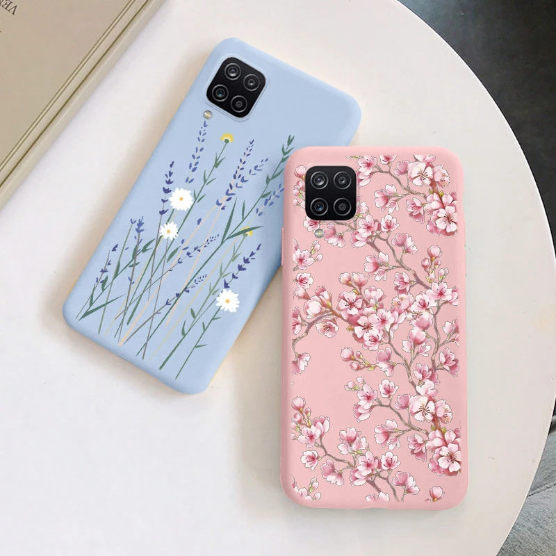 Funda de silicona para Samsung Galaxy A12 5G M12 F12, carcasa con patrón de flores rosas, TPU, dibujo de gato pintado, funda trasera para Samsung A 12 - imagen 3