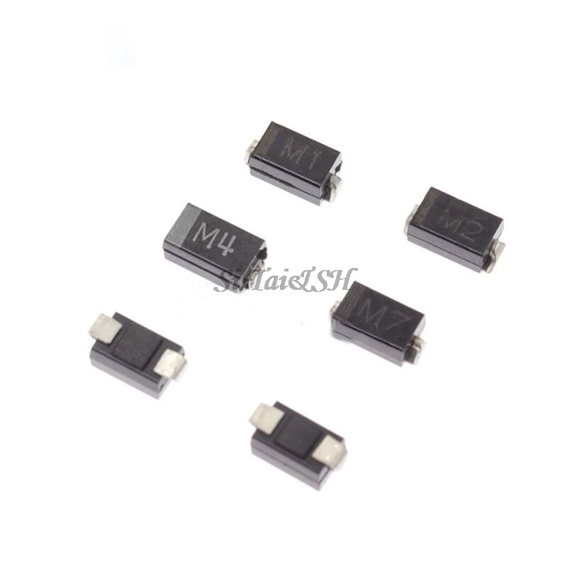 Diodo rectificador SMA 100 piezas, 1N4001, M1, 1N4004, M4, 1N4007, M7, FR107, RS1M, FR207, RS2M, HER108, US1M, SF18, ES1J, SF14, ES1D, DO-214AC - imagen 3