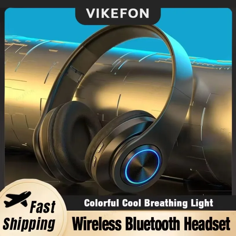 Auriculares para juegos montados en la cabeza Blutooth, auriculares inalámbricos estéreo con sonido envolvente y micrófono para teléfono, auriculares coloridos para ordenador portátil y PC