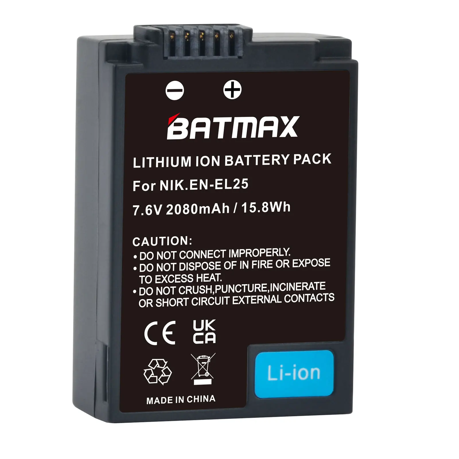 Batería Batmax EN-EL25 EN EL25 2080mAh + cargador dual LED para Nikon Z50, Z50 II, Z30, cargador de cámara ZFC MH-32