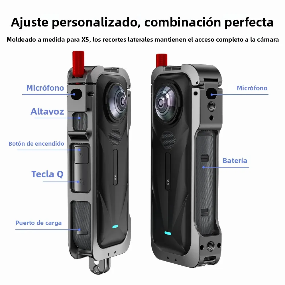 Jaula de marco de aluminio para Insta360 X5, carcasa de Metal para zapata fría con cubierta de lente de silicona para Insta 360 X5, accesorios duraderos - imagen 2