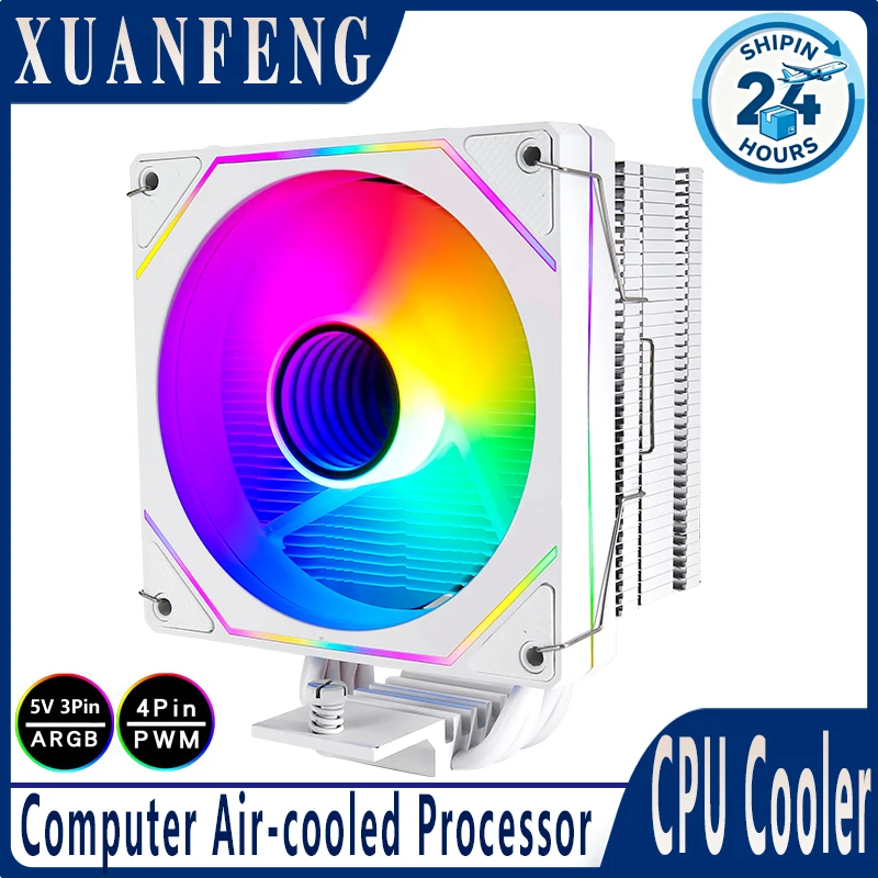 XUANFENG-enfriador refrigerado por aire para Cpu, totalmente blanco y negro, 4 tubos de calor usados para AM4 AM5 x79 x99 i5 i7 i9, ventilador de rodamiento hidráulico de ordenador de 120mm - imagen 2