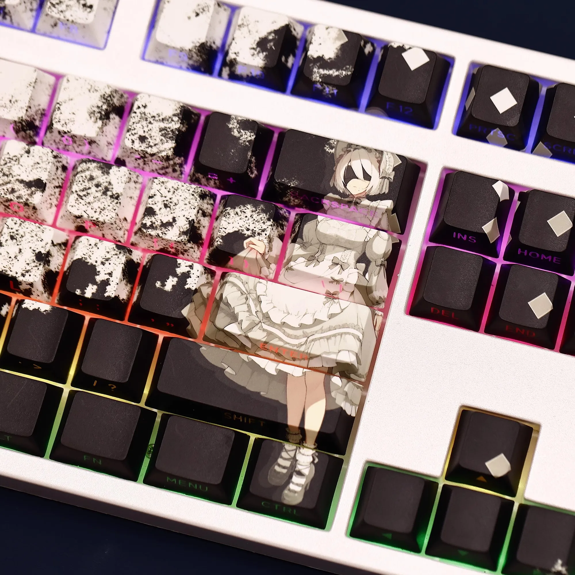 108 teclas YoRHa No2 White Maid Edition Keycap PBT tinte subcama lado impreso retroiluminado Keycaps Anime Key Caps para ANSI 61 87 104 108 - imagen 4
