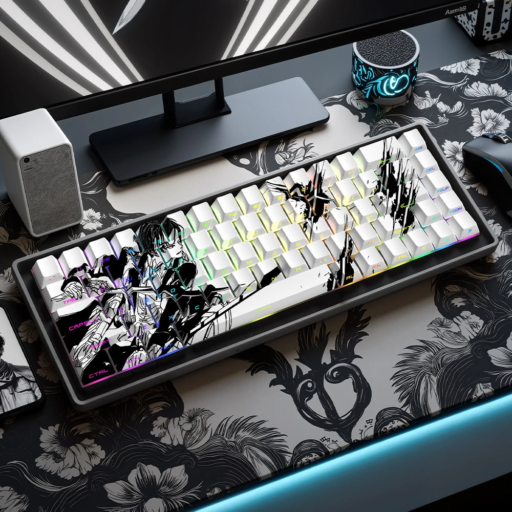 Teclas blancas con estampado lateral de Katana brillante, perfil de cereza, sublimación de tinte de 5 lados, teclas PBT para teclado de interruptores Cherry MX - imagen 3