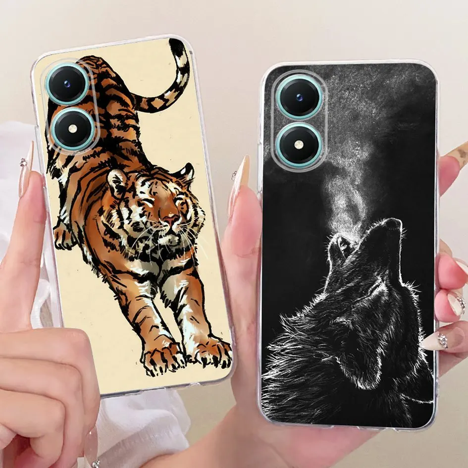 Para Vivo Y02s funda V2203 Y 02s contraportada Cool Wolf Tiger animales patrón suave funda de teléfono de silicona para VivoY02s Y 02s 4G parachoques