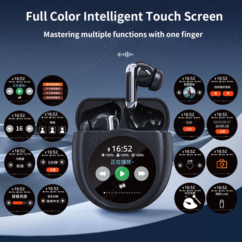 Auriculares Bluetooth con pantalla táctil, soporte para reducción de ruido, tarjeta TF, pantalla multifuncional, función de Audio, auriculares para llamadas telefónicas - imagen 4