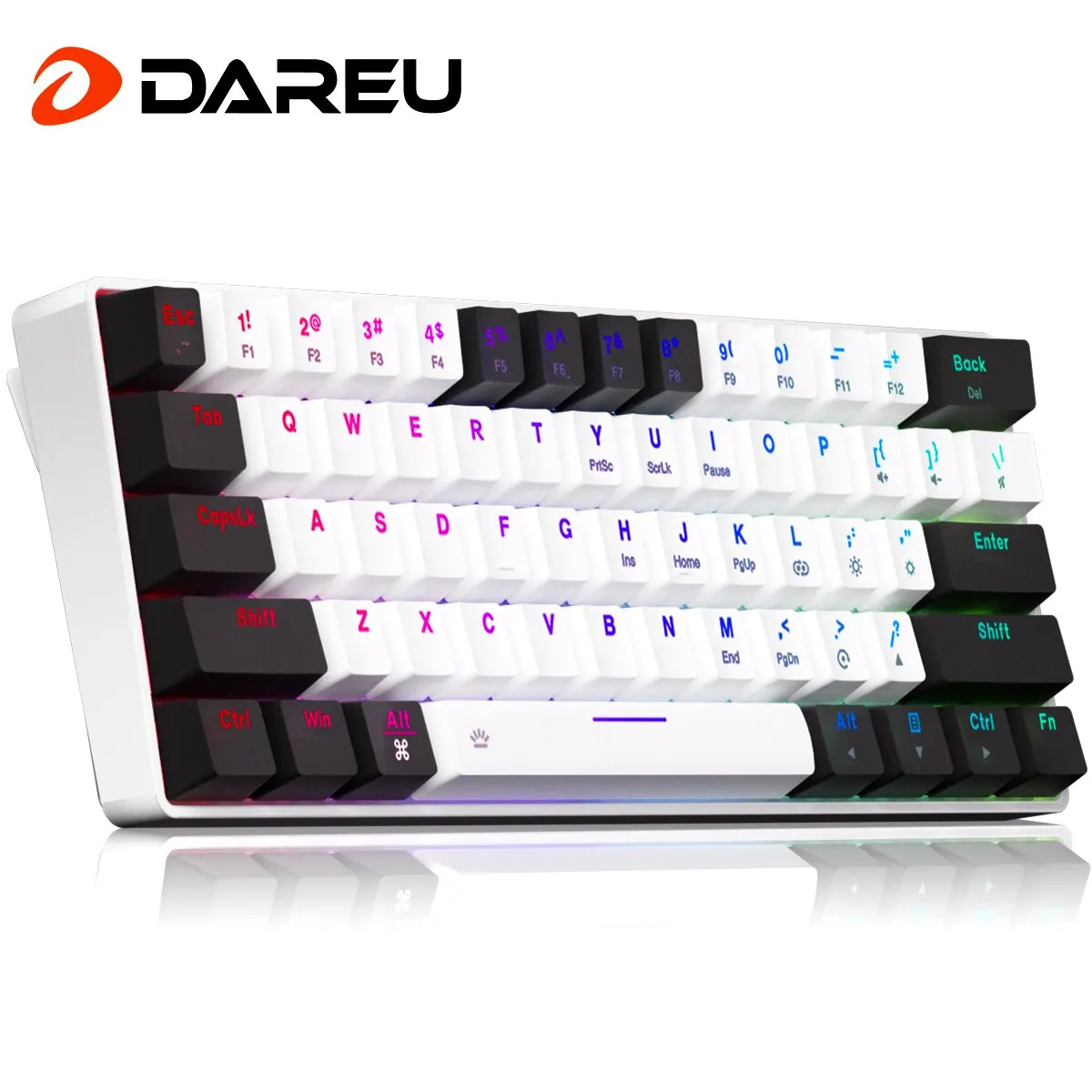 DAREU EK861S Teclado mecánico con cable RGB 61 teclas interruptores rojos teclas ABS vuelco de tecla N con pies magnéticos