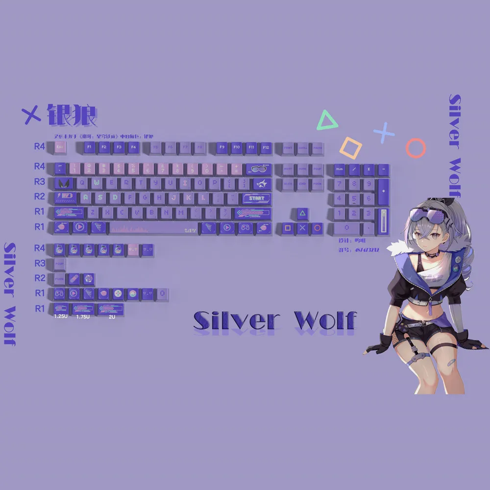 Teclas PBT de 126 teclas, lobo plateado, retroiluminación, doble disparo, RGB, para interruptores Outemu Gateron TTC Cherry Mx, Teclado mecánico - imagen 4