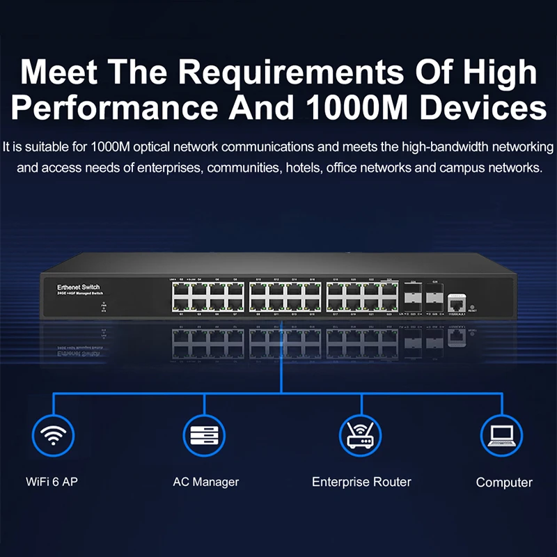 L2+Conmutador administrado con 2 puertos de ranura SFP de 1000 M y 2 puertos combinados TP/SFP de 1000 M y puertos RJ45 de 22*100/1000 M - imagen 2