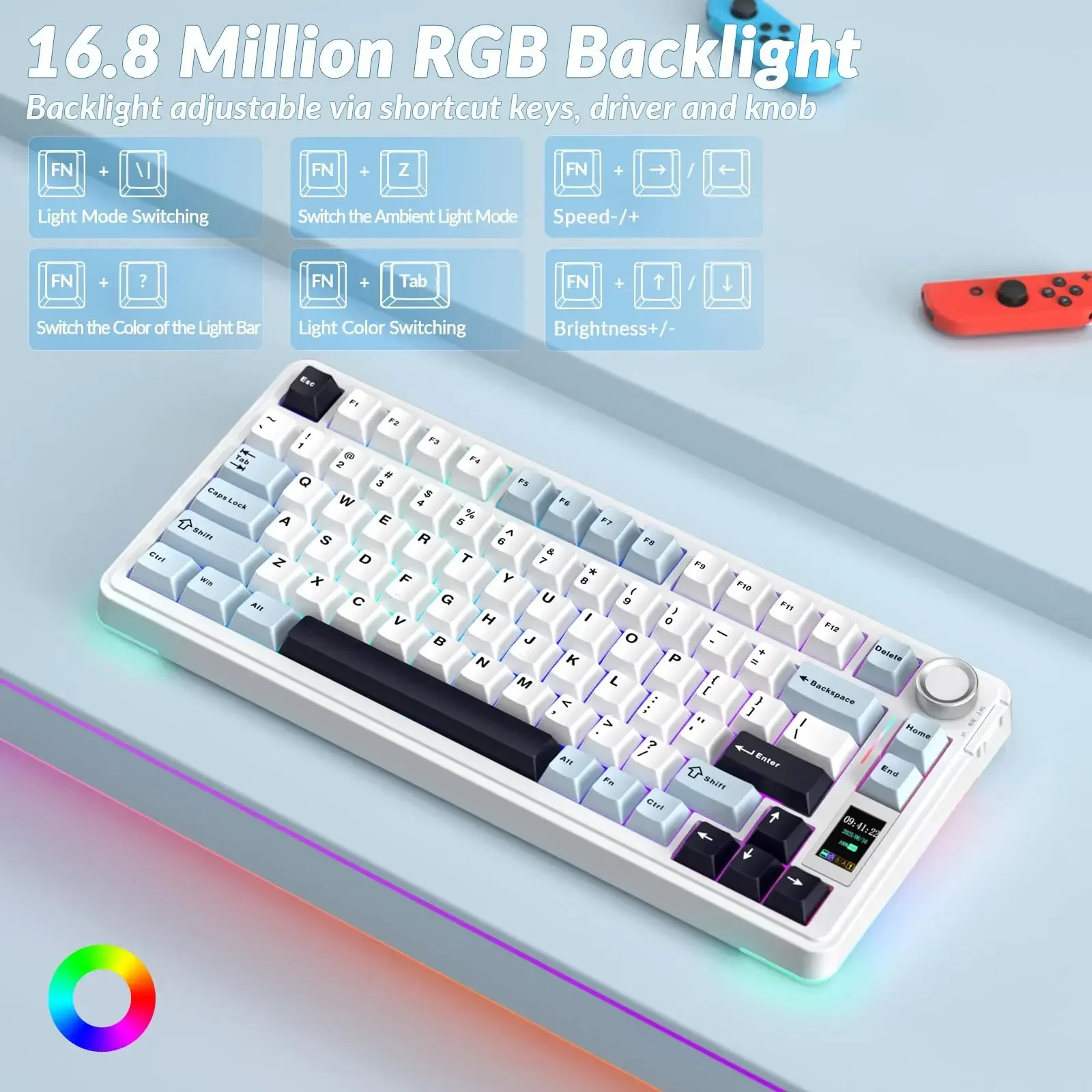 Teclado mecánico para juegos AULA S75 Pro, 75% intercambiable en caliente, retroiluminado RGB, teclas PBT de 4000mAh, teclado inalámbrico con perilla de pantalla LED - imagen 4