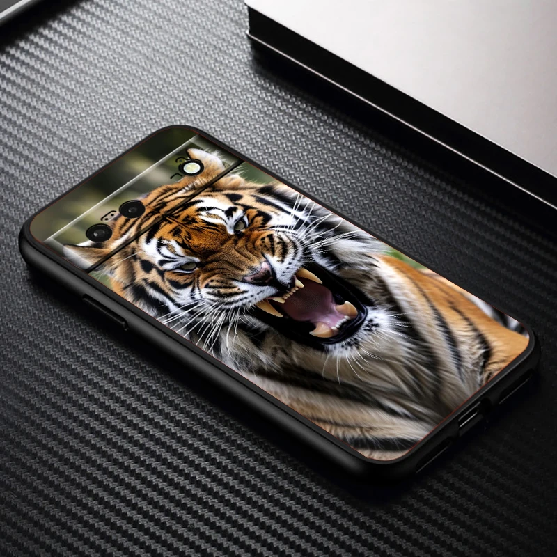 Tiger Fierce Funda de teléfono a prueba de golpes, carcasa de silicona negra, arte terrorífico para Google Pixel 9, 8, 7A, 7, 6A, 6, 5A, 5, 4, 4A XL, 5G - imagen 4
