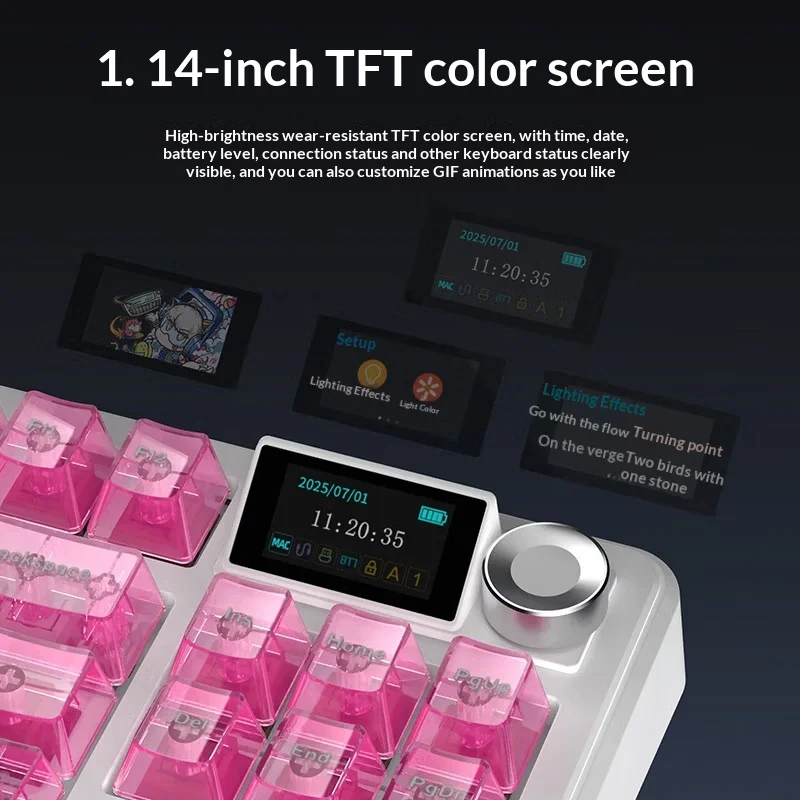 Teclado mecánico AJAZZ MK87 Prism Edition, teclado inalámbrico Bluetooth ergonómico RGB para juegos, 10000mAh con pantalla TFT de 1,14" - imagen 4