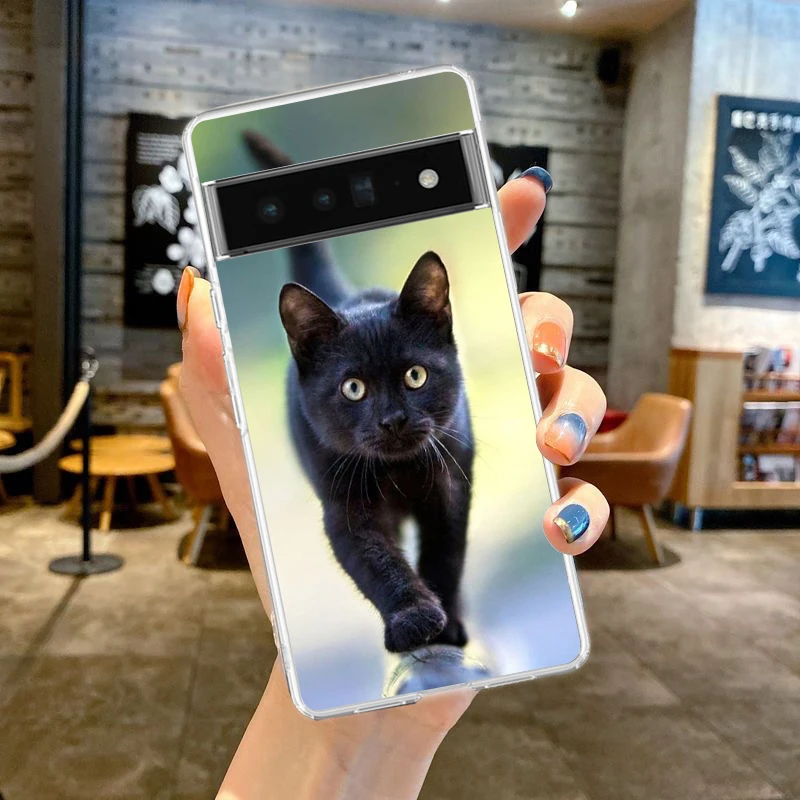 Funda de teléfono con ojo de gato negro para Google Pixel 8 7 6 Pro, carcasa de TPU suave para Pixel 6A 5 4 5A 4A 3A XL 5G, cubierta transparente de silicona - imagen 2