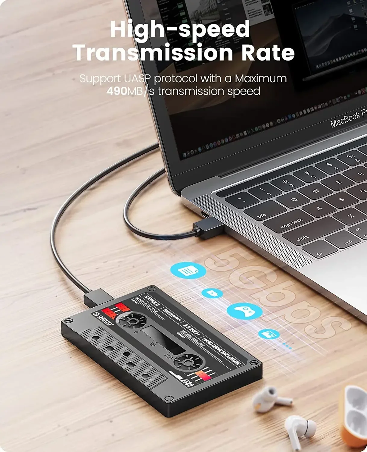 ORICO Caja HDD de 2,5 pulgadas SATA a USB 3,0 tipo C caja de disco duro externo 5Gbps/6Gbps velocidad SATA SSD HDD caja de almacenamiento de 6TB - imagen 3