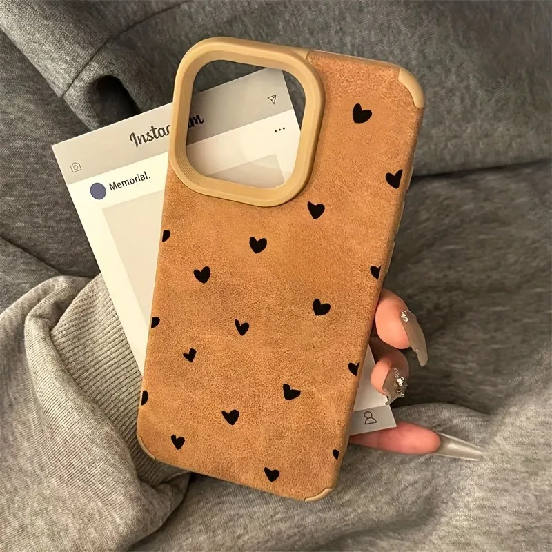 Funda de teléfono de piel de cordero mate de lujo con corazón de amor pequeño para iPhone 17 16 Pro Max 15 14 13 12 11 XS Max XR X 16 Plus - imagen 5