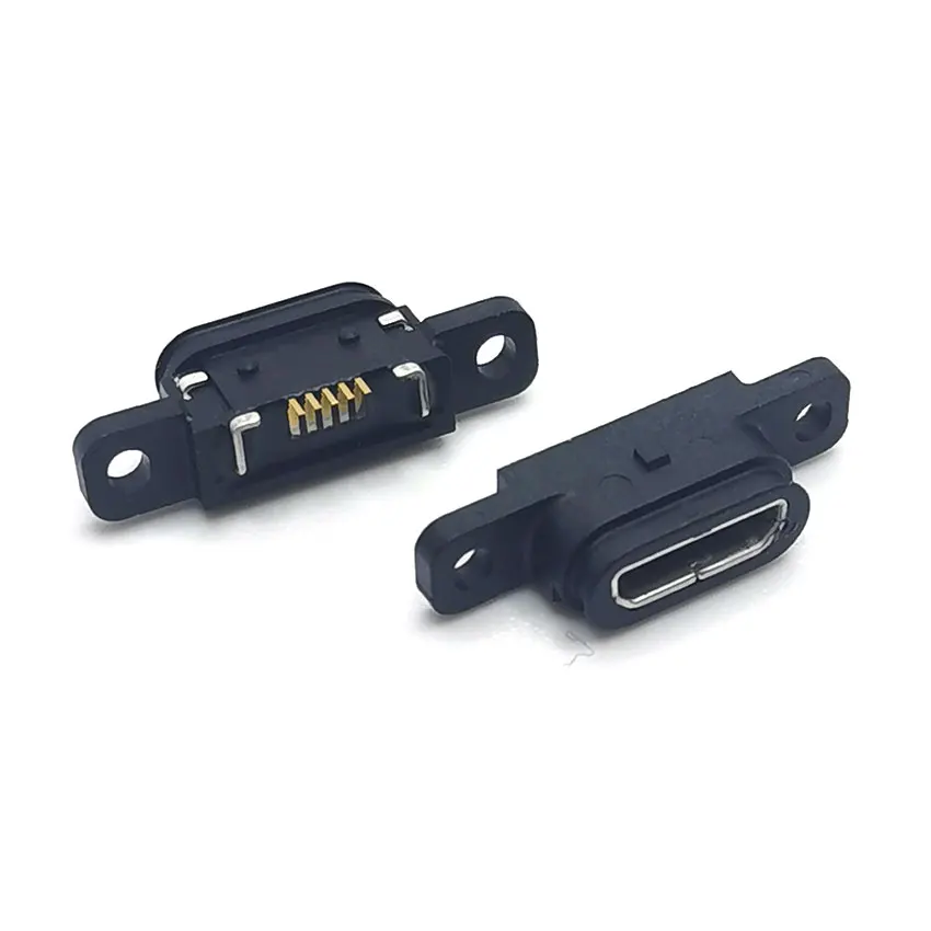 1-10 Uds Micro USB 5pin conector de carga puerto de muelle 5P IP67 conector hembra impermeable con orificio para tornillo - imagen 4