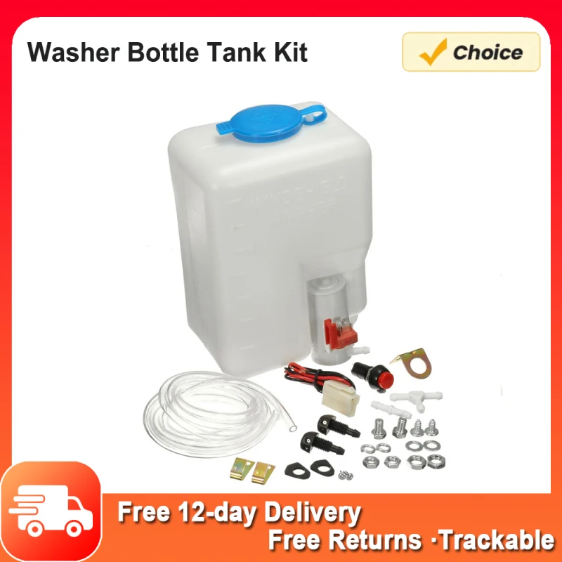 Bomba de tanque de botella de arandela Universal, sistema de limpiaparabrisas de parabrisas, arandela de depósito, Kit de tanque de botella para coche clásico de 12V, 1,8 l