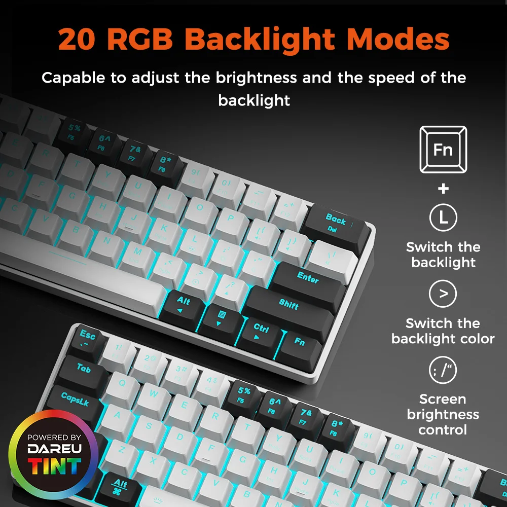 DAREU EK861S Teclado mecánico con cable RGB 61 teclas interruptores rojos teclas ABS vuelco de tecla N con pies magnéticos - imagen 2