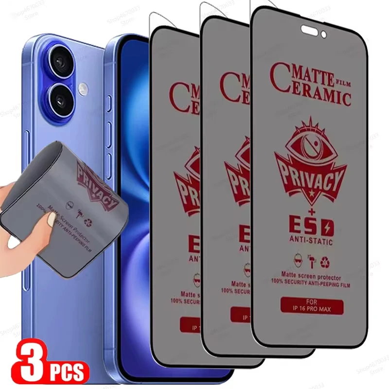 Protector de pantalla de privacidad de cerámica mate, 1-3 uds., para iPhone 11 13 14 15 16 Pro Max 12 XR X Xs 7 8 Plus SE 6s, película suave antiespía - imagen 2